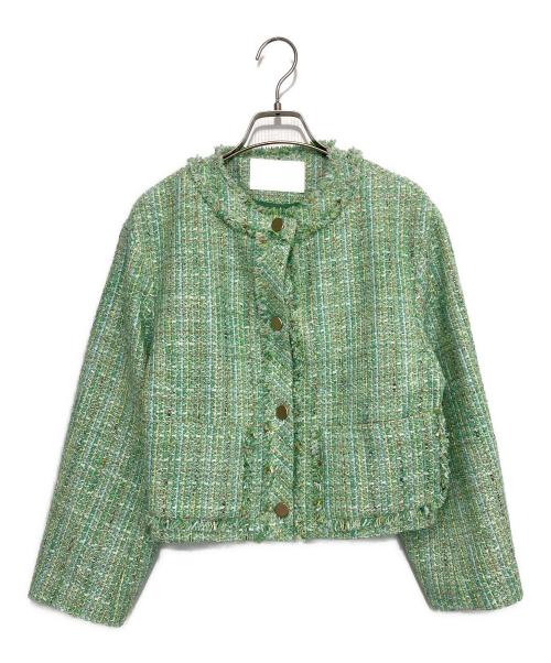 BALLSEY（ボールジィ）BALLSEY (ボールジィ) カラースパングルツイード ノーカラージャケット ライトグリーン サイズ:SIZE 36の古着・服飾アイテム