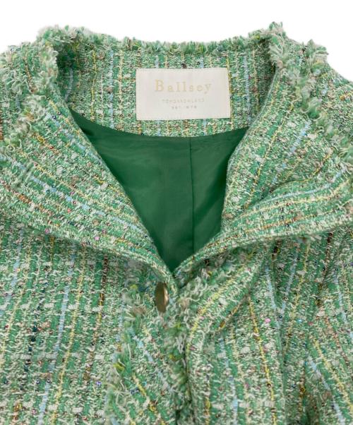 BALLSEY（ボールジィ）BALLSEY (ボールジィ) カラースパングルツイード ノーカラージャケット ライトグリーン サイズ:SIZE 36の古着・服飾アイテム