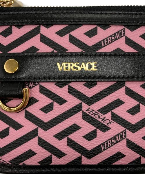 VERSACE（ヴェルサーチェ）VERSACE (ヴェルサーチェ) ラ グレカ シグネチャー モジュラーポーチ ピンク×ブラックの古着・服飾アイテム