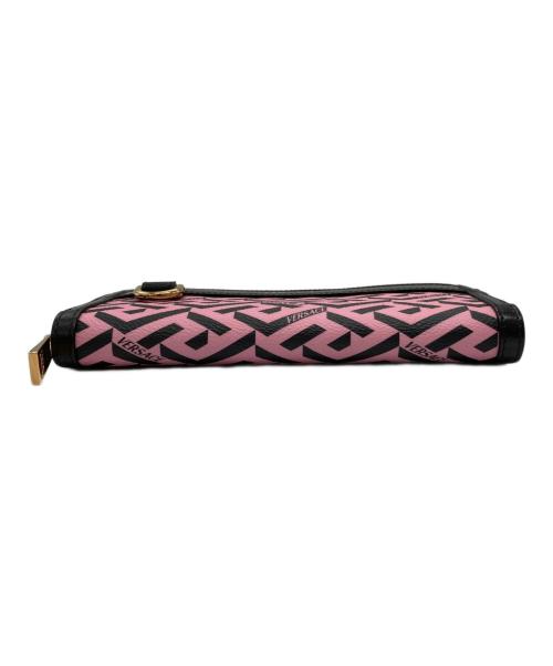 VERSACE（ヴェルサーチェ）VERSACE (ヴェルサーチェ) ラ・グレカ シグネチャー 長財布 ピンク×ブラックの古着・服飾アイテム