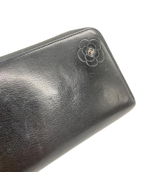 CHANEL（シャネル）CHANEL (シャネル) カメリア ラウンドファスナー長財布 ブラックの古着・服飾アイテム