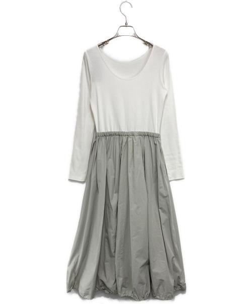 Demi-Luxe Beams（デミルクス ビームス）Demi-Luxe Beams (デミルクス ビームス) バルーン コンビ ワンピース ホワイト×ライトグレー サイズ:36 未使用品の古着・服飾アイテム