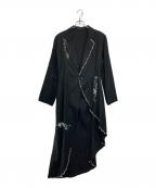 Yohji Yamamoto FEMMEヨウジヤマモトファム）の古着「17SS 朝倉優佳 ペイント ペイント加工 リネンコットン アシンメトリーコート」｜ブラック