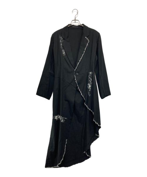 Yohji Yamamoto FEMME（ヨウジヤマモトファム）Yohji Yamamoto FEMME (ヨウジヤマモトファム) 17SS 朝倉優佳 ペイント ペイント加工 リネンコットン アシンメトリーコート ブラック サイズ:2の古着・服飾アイテム