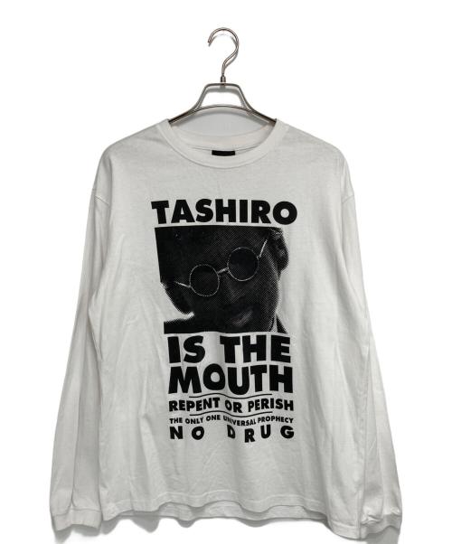 TASHIRO IS THE MOUTH（タシロ・イズ・ザ・マウス）TASHIRO IS THE MOUTH (タシロ・イズ・ザ・マウス) MISHIMOTO IS THE MOUTH ロングスリーブプリントカットソー ホワイト サイズ:Mの古着・服飾アイテム