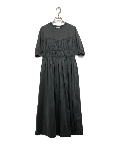 BALLSEY（ボールジィ）BALLSEY (ボールジィ) コットンジャージーコンビ シャーリングワンピース グレー サイズ:36の古着・服飾アイテム