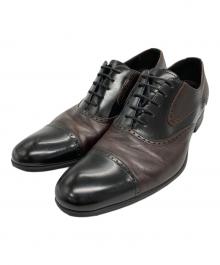 LANVIN COLLECTION（ランバンコレクション）の古着「ブラックシャイニーバイカラーコンビ オックスフォード ドレスシューズ」｜ブラック×ブラウン
