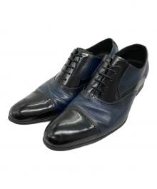 LANVIN COLLECTION（ランバンコレクション）の古着「ブラックシャイニーバイカラーコンビ オックスフォード ドレスシューズ」｜ブラック×ネイビー