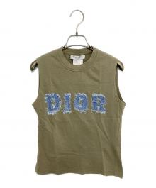 Christian Dior（クリスチャン ディオール）の古着「ガリアーノ期 デニムロゴ ノースリーブカットソー」｜カーキ×インディゴ