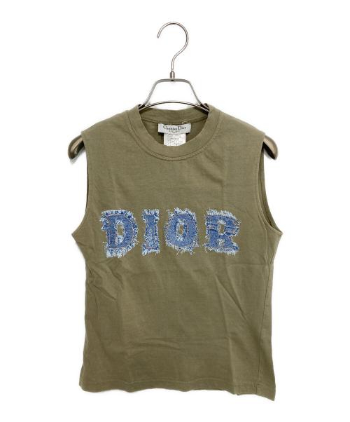 Christian Dior（クリスチャン ディオール）Christian Dior (クリスチャン ディオール) ガリアーノ期 デニムロゴ ノースリーブカットソー カーキ×インディゴ サイズ:F40/GB12/D38/USA8の古着・服飾アイテム