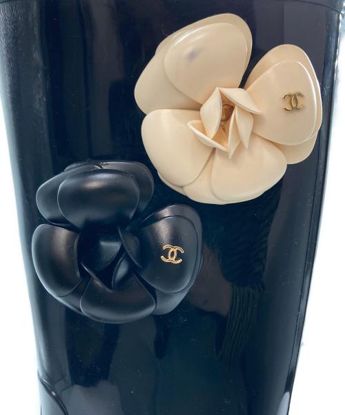 CHANEL（シャネル）CHANEL (シャネル) カメリア レインブーツ ブラック×ホワイト サイズ:36の古着・服飾アイテム