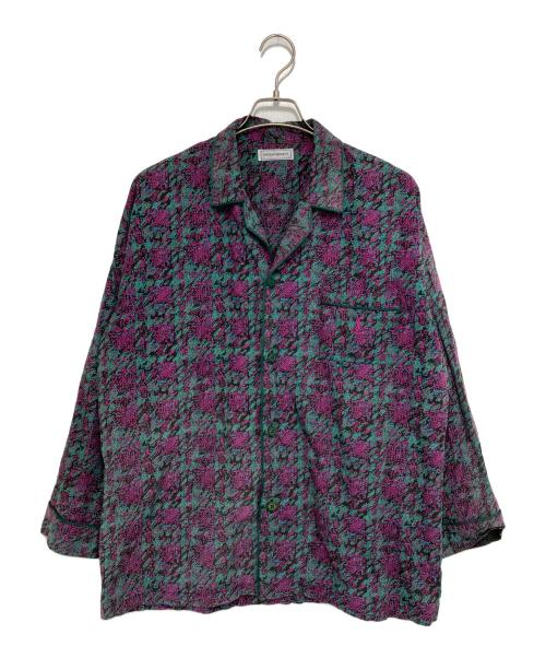Yves Saint Laurent（イヴサンローラン）Yves Saint Laurent (イヴサンローラン) YSLロゴ総柄パジャマオープンカラーシャツ パープル×グリーン サイズ:Lの古着・服飾アイテム