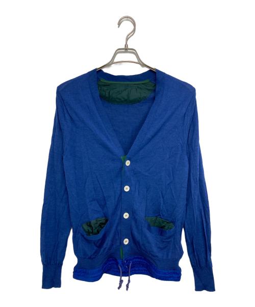 sacai（サカイ）sacai (サカイ) 異素材切替 シルク混ニットカーディガン ブルー×グリーン サイズ:1の古着・服飾アイテム