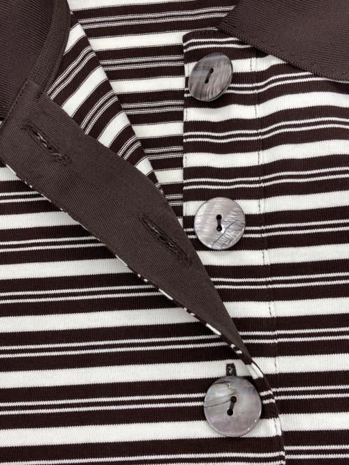 Adam et Rope（アダム エ ロペ）Adam et Rope (アダム エ ロペ) ボーダーコクーンスリーブポロシャツ ブラウン サイズ:Fの古着・服飾アイテム