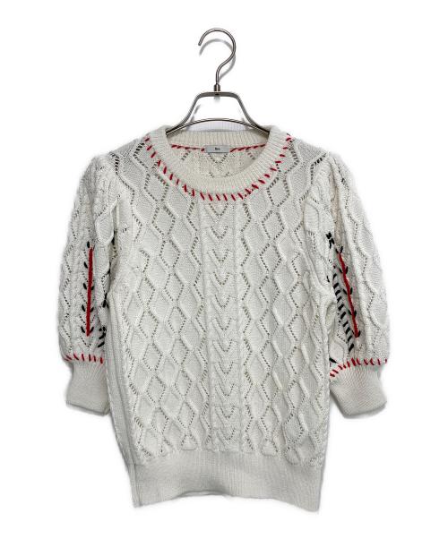 Sov.（ソブ）Sov. (ソブ) アラン柄刺繍パフスリーブニット ホワイト×レッド サイズ:Freeの古着・服飾アイテム
