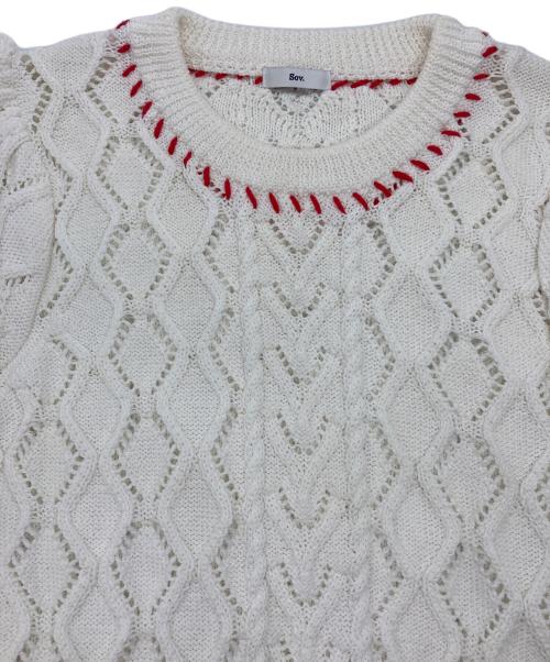 Sov.（ソブ）Sov. (ソブ) アラン柄刺繍パフスリーブニット ホワイト×レッド サイズ:Freeの古着・服飾アイテム