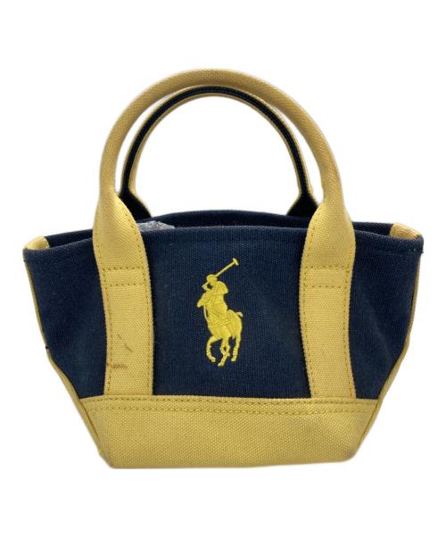 RALPH LAUREN（ラルフローレン）RALPH LAUREN (ラルフローレン) ポニー刺繍 キャンバスミニトートバッグ ネイビー×イエローの古着・服飾アイテム