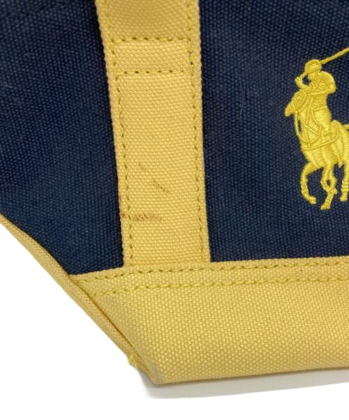 RALPH LAUREN（ラルフローレン）RALPH LAUREN (ラルフローレン) ポニー刺繍 キャンバスミニトートバッグ ネイビー×イエローの古着・服飾アイテム