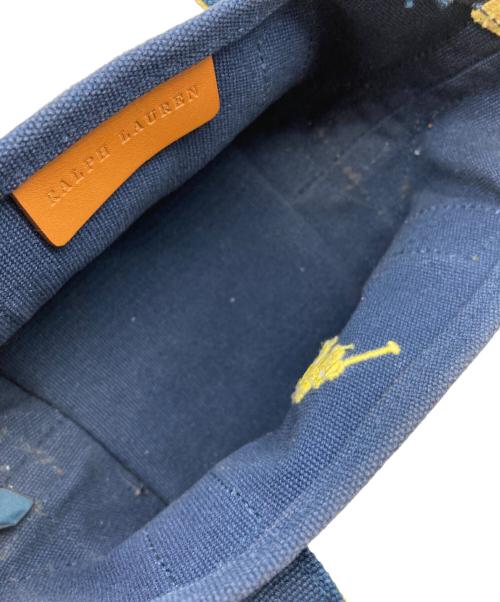 RALPH LAUREN（ラルフローレン）RALPH LAUREN (ラルフローレン) ポニー刺繍 キャンバスミニトートバッグ ネイビー×イエローの古着・服飾アイテム
