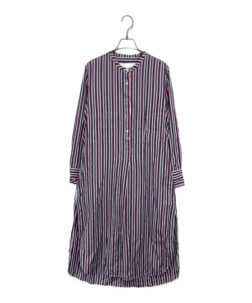 ticca（ティッカ）TICCA (ティッカ) ストライプノーカラーシャツワンピース パープル×ブルー×ホワイト サイズ:Fの古着・服飾アイテム