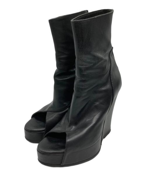 ANN DEMEULEMEESTER（アンドゥムルメステール）ANN DEMEULEMEESTER (アンドゥムルメステール) オープントゥバックジップウェッジソールブーツ ブラック サイズ:36の古着・服飾アイテム