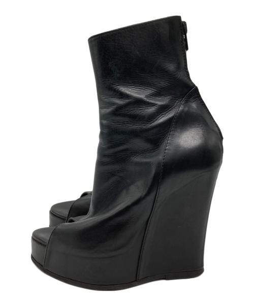 ANN DEMEULEMEESTER（アンドゥムルメステール）ANN DEMEULEMEESTER (アンドゥムルメステール) オープントゥバックジップウェッジソールブーツ ブラック サイズ:36の古着・服飾アイテム