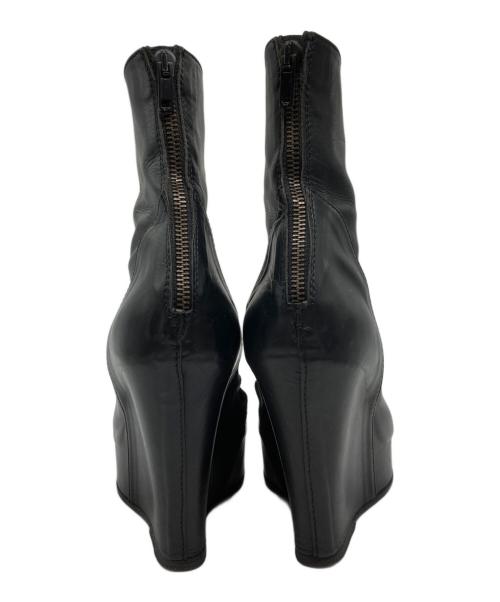 ANN DEMEULEMEESTER（アンドゥムルメステール）ANN DEMEULEMEESTER (アンドゥムルメステール) オープントゥバックジップウェッジソールブーツ ブラック サイズ:36の古着・服飾アイテム