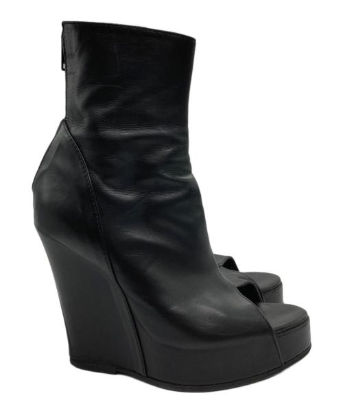 ANN DEMEULEMEESTER（アンドゥムルメステール）ANN DEMEULEMEESTER (アンドゥムルメステール) オープントゥバックジップウェッジソールブーツ ブラック サイズ:36の古着・服飾アイテム