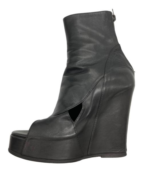 ANN DEMEULEMEESTER（アンドゥムルメステール）ANN DEMEULEMEESTER (アンドゥムルメステール) オープントゥバックジップウェッジソールブーツ ブラック サイズ:36の古着・服飾アイテム