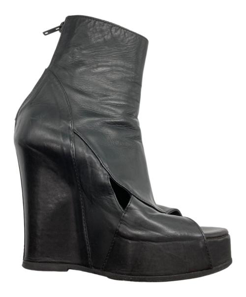 ANN DEMEULEMEESTER（アンドゥムルメステール）ANN DEMEULEMEESTER (アンドゥムルメステール) オープントゥバックジップウェッジソールブーツ ブラック サイズ:36の古着・服飾アイテム