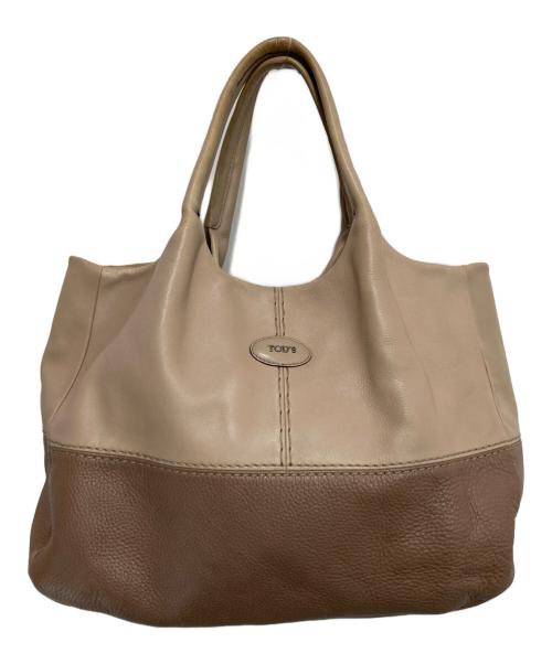 TOD'S（トッズ）TOD'S (トッズ) レザートートバッグ ピンク×ベージュの古着・服飾アイテム