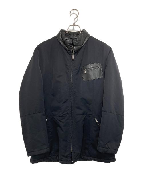 EMPORIO ARMANI（エンポリオ アルマーニ）EMPORIO ARMANI (エンポリオ アルマーニ) レザー切替中綿ジャケット ブラック サイズ:50の古着・服飾アイテム