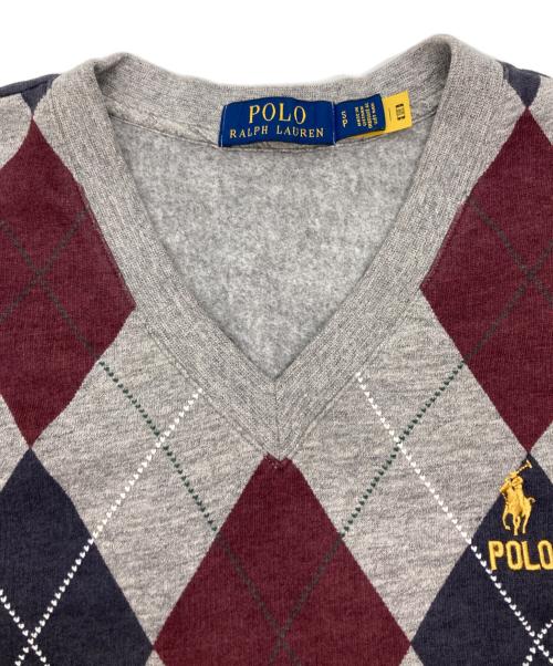 POLO RALPH LAUREN（ポロ・ラルフローレン）POLO RALPH LAUREN (ポロ・ラルフローレン) ポニー刺繍 アーガイルVネックスウェット グレー×ネイビー×ボルドー サイズ:Sの古着・服飾アイテム