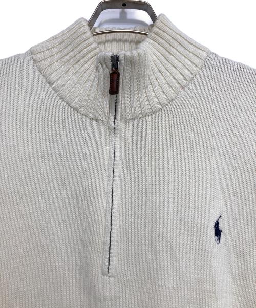 POLO RALPH LAUREN（ポロ・ラルフローレン）POLO RALPH LAUREN (ポロ・ラルフローレン) ポニー刺繍 ハーフジップコットンニット ホワイト サイズ:Lの古着・服飾アイテム