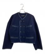 tricot COMME des GARCONSトリココムデギャルソン）の古着「ウール混ノーカラーダブルジャケット」｜ネイビー