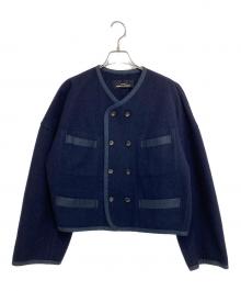 tricot COMME des GARCONS（トリココムデギャルソン）の古着「ウール混ノーカラーダブルジャケット」｜ネイビー