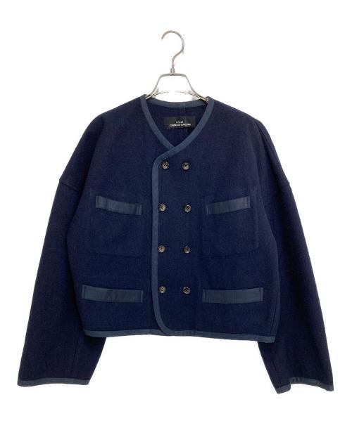 tricot COMME des GARCONS（トリココムデギャルソン）tricot COMME des GARCONS (トリココムデギャルソン) ウール混ノーカラーダブルジャケット ネイビー サイズ:記載なしの古着・服飾アイテム