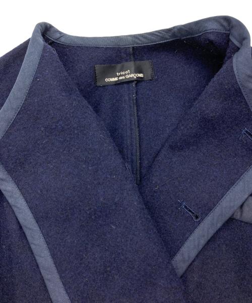 tricot COMME des GARCONS（トリココムデギャルソン）tricot COMME des GARCONS (トリココムデギャルソン) ウール混ノーカラーダブルジャケット ネイビー サイズ:記載なしの古着・服飾アイテム