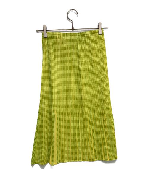 PLEATS PLEASE（プリーツプリーズ）PLEATS PLEASE (プリーツプリーズ) プリーツスカート イエロー×グリーン サイズ:SIZE 2の古着・服飾アイテム
