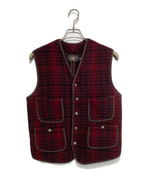 RRL（ダブルアールエル）RRL (ダブルアールエル) ウールチェックベスト レッド サイズ:Sの古着・服飾アイテム