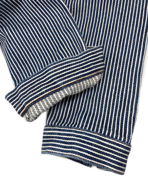 児島ジーンズ（コジマジーンズ）児島ジーンズ (コジマジーンズ) 21oz  ヒッコリー デニム ジャケット インディゴ×ホワイト サイズ:Lの古着・服飾アイテム