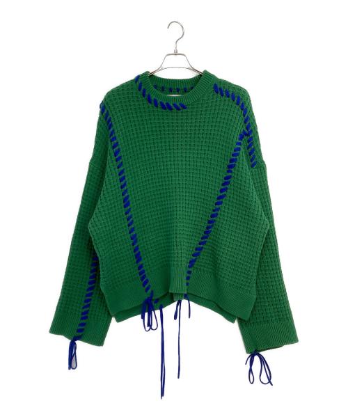 MAISON SPECIAL（メゾンスペシャル）MAISON SPECIAL (メゾンスペシャル) 鬼ワッフルクレイジーステッチクルーネックニットプルオーバー グリーン×ブルー サイズ:SIZE 02の古着・服飾アイテム