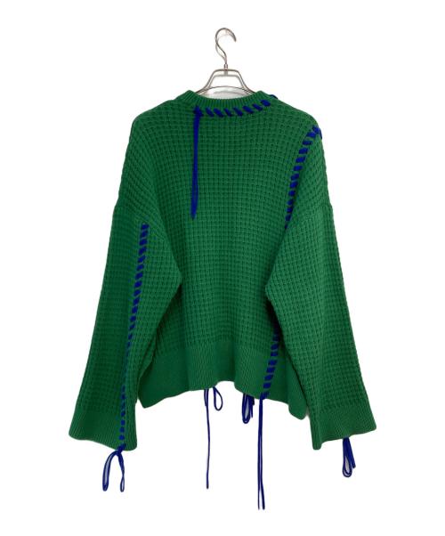 MAISON SPECIAL（メゾンスペシャル）MAISON SPECIAL (メゾンスペシャル) 鬼ワッフルクレイジーステッチクルーネックニットプルオーバー グリーン×ブルー サイズ:SIZE 02の古着・服飾アイテム