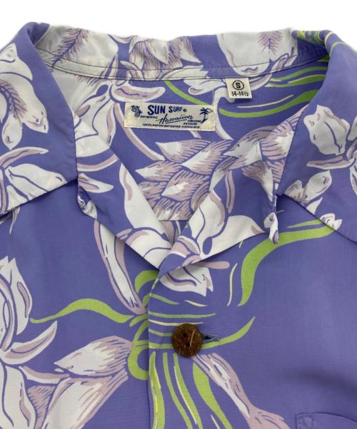 Sun Surf（サンサーフ）Sun Surf (サンサーフ) 総レーヨン オープンカラーアロハシャツ パープル サイズ:S 14 －14 1/2の古着・服飾アイテム