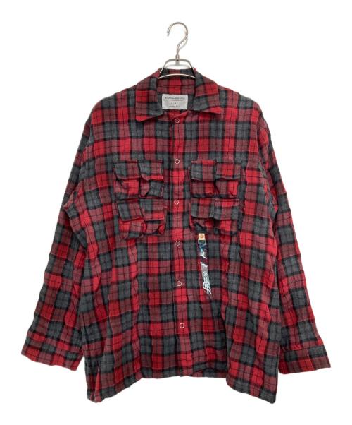 MOUNTAIN RESEARCH（マウンテンリサーチ）MOUNTAIN RESEARCH (マウンテンリサーチ) Phishing PKT Shirt レッド×グレー サイズ:Lの古着・服飾アイテム