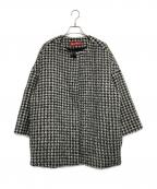 Max Mara Studioマックスマーラ ストゥディオ）の古着「千鳥格子 シャギーノーカラーコート」｜ブラック×ホワイト