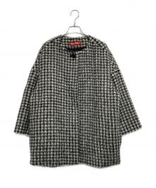 Max Mara Studio（マックスマーラ ストゥディオ）の古着「千鳥格子 シャギーノーカラーコート」｜ブラック×ホワイト