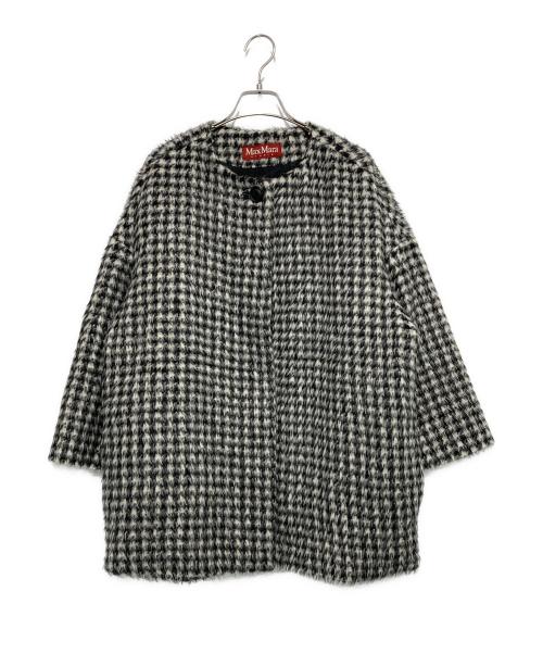 Max Mara Studio（マックスマーラ ストゥディオ）Max Mara Studio (マックスマーラ ストゥディオ) 千鳥格子 シャギーノーカラーコート ブラック×ホワイト サイズ:SIZE J38の古着・服飾アイテム