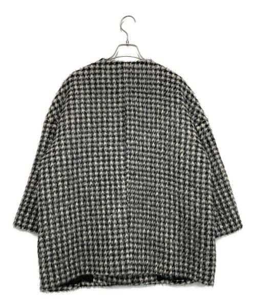 Max Mara Studio（マックスマーラ ストゥディオ）Max Mara Studio (マックスマーラ ストゥディオ) 千鳥格子 シャギーノーカラーコート ブラック×ホワイト サイズ:SIZE J38の古着・服飾アイテム