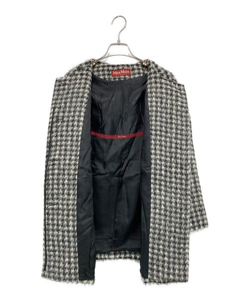 Max Mara Studio（マックスマーラ ストゥディオ）Max Mara Studio (マックスマーラ ストゥディオ) 千鳥格子 シャギーノーカラーコート ブラック×ホワイト サイズ:SIZE J38の古着・服飾アイテム